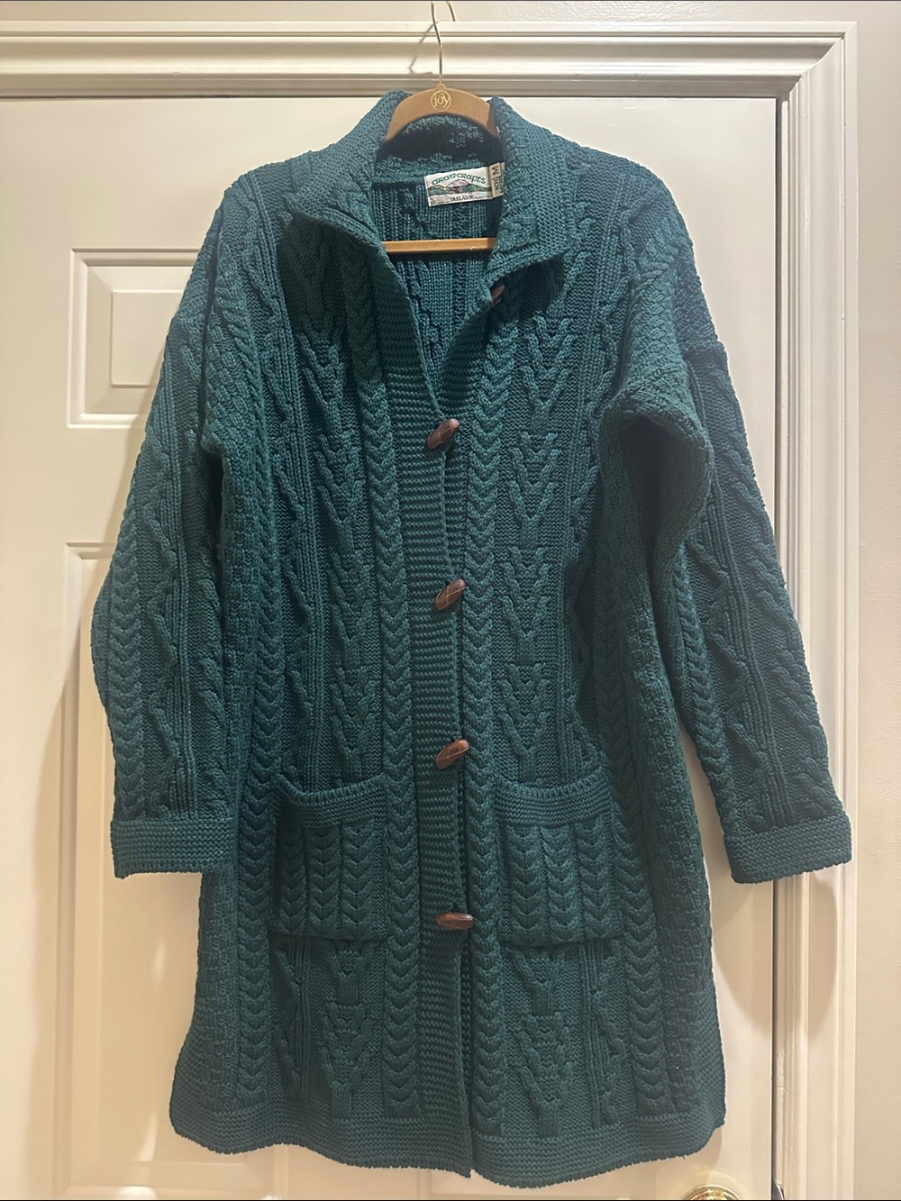 Emerald green 100% Merino wool  Knit Button-Front Women's Sweater Coat